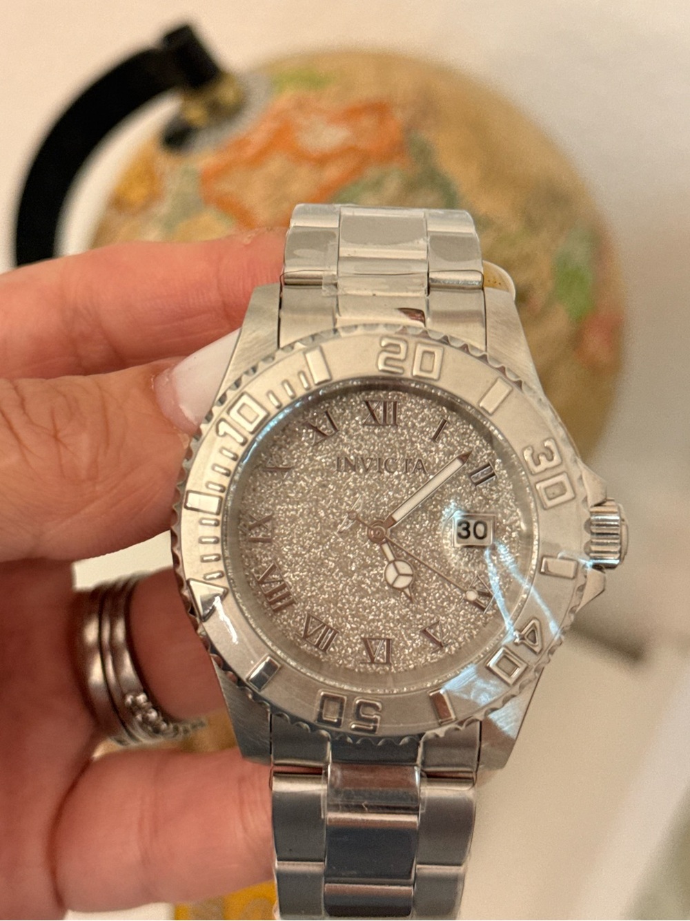 Invicta 22709 Angel Women's Watch - Silver Glitter Dial Stainless Steel